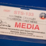 My credential to cover the launch of Discovery's STS-133 mission.